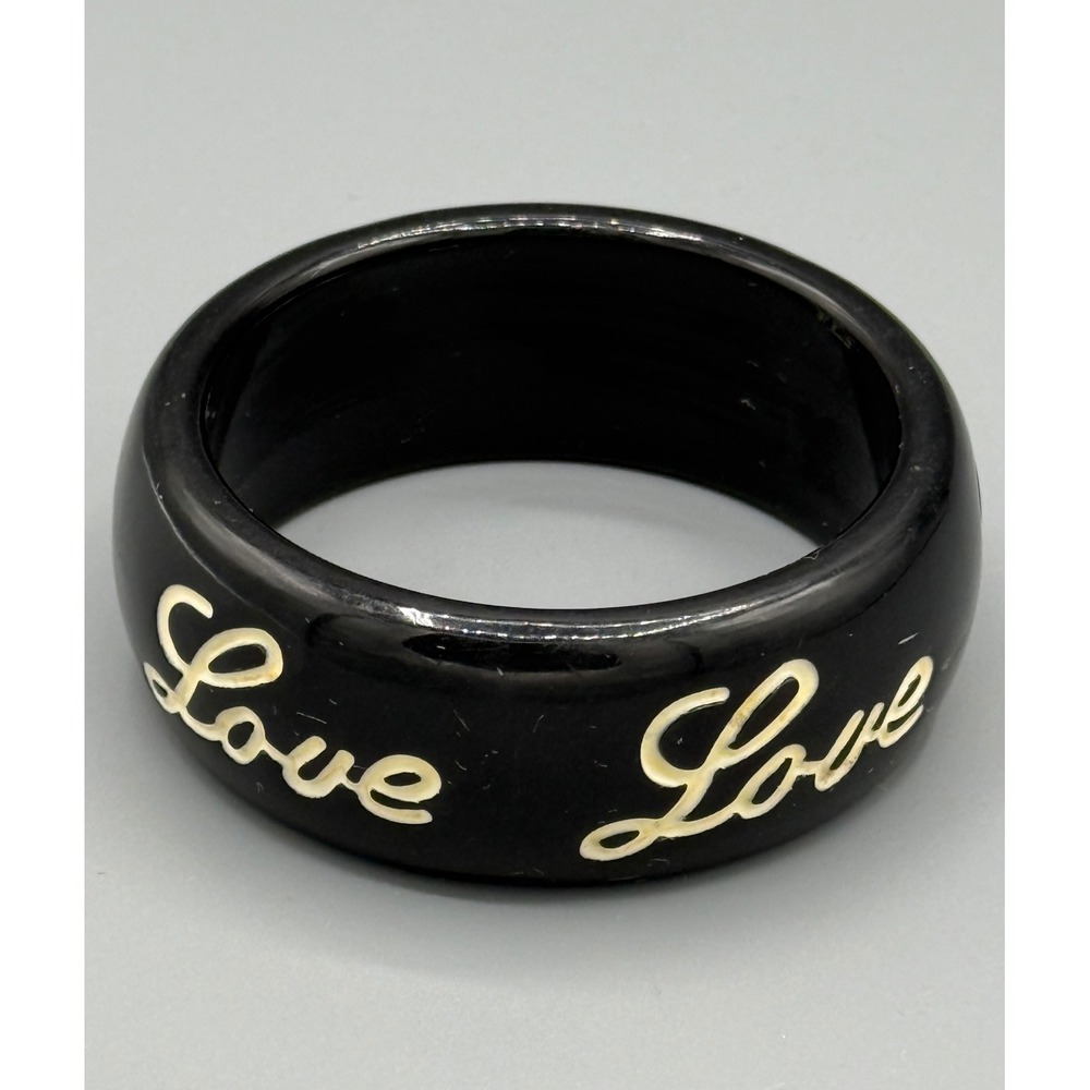 Vintage Style Black wooden Love Script Chunky Bangle Bracelet‎ Statement Jewelry